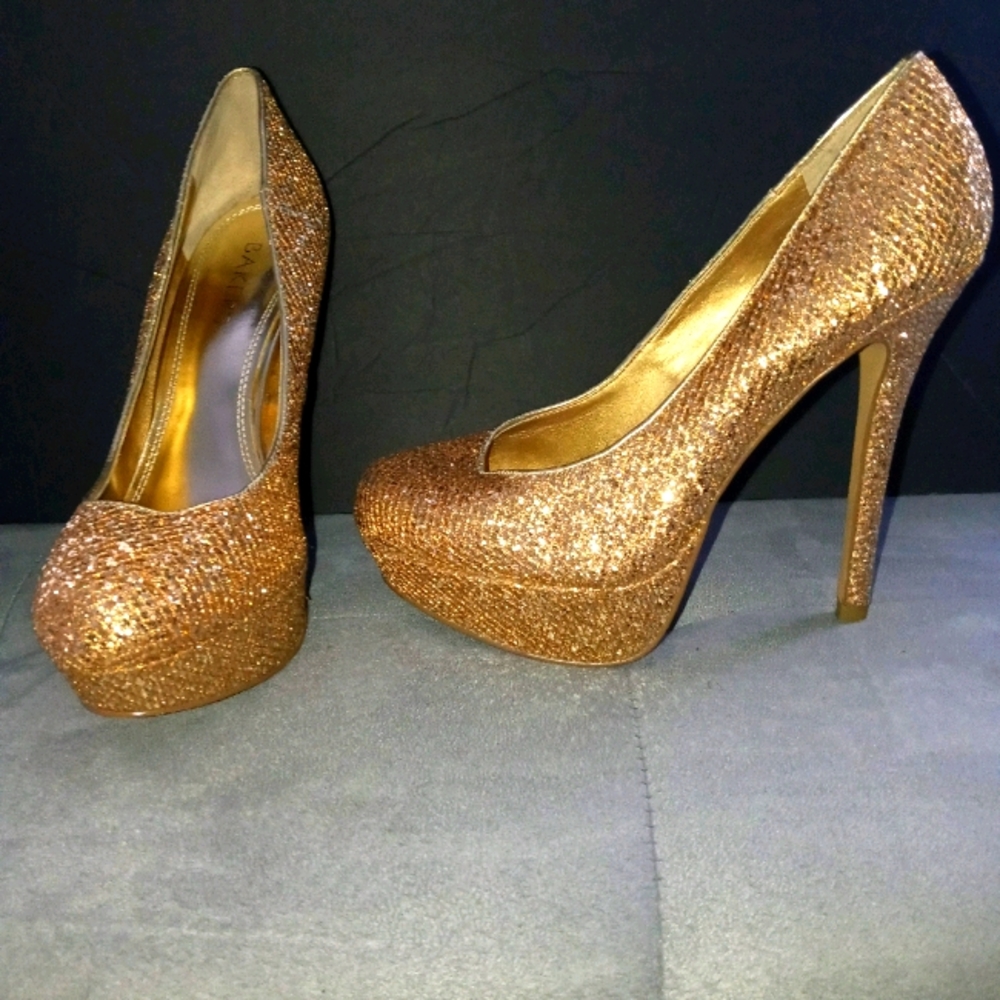 Bakers Shimmer Gold Platform Stiletto Shoes